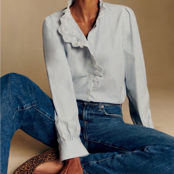 Sezane Chlo Blue Ruffled Blouse - Picture 7 of 7
